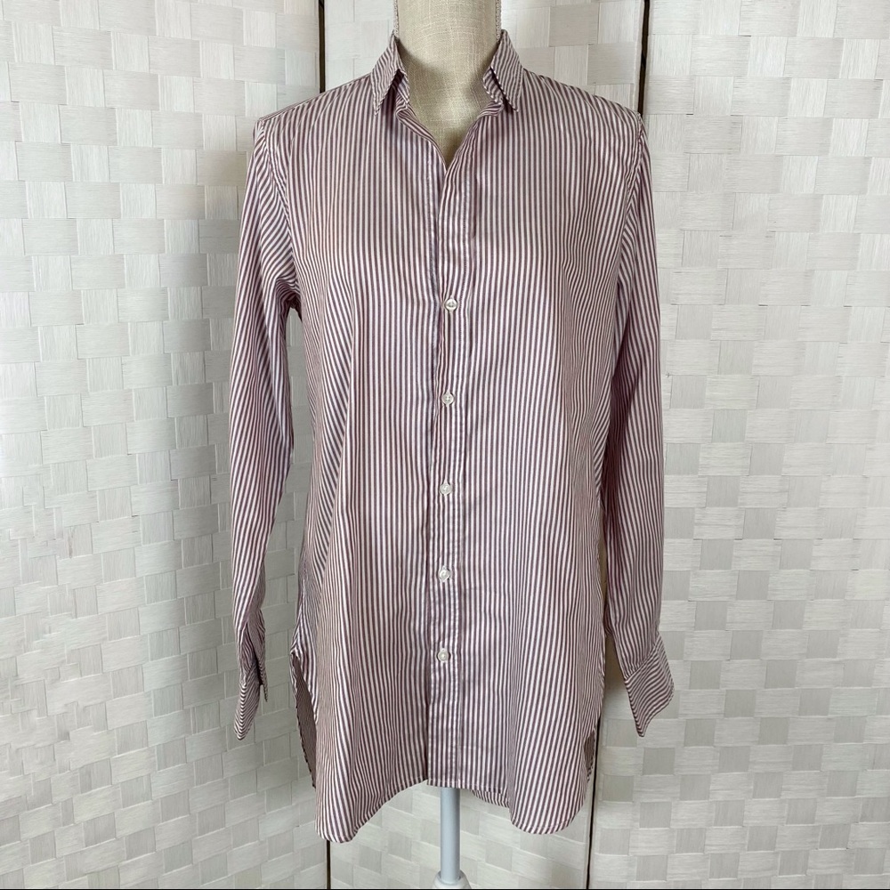 Frank & Eileen Greyson White And Maude Stripe Long Sleeve Button Down Shirt